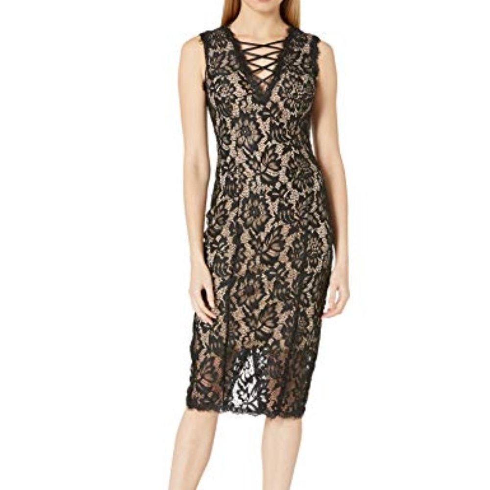 NWT Betsy & Adam Tie Up Front Lace Dress